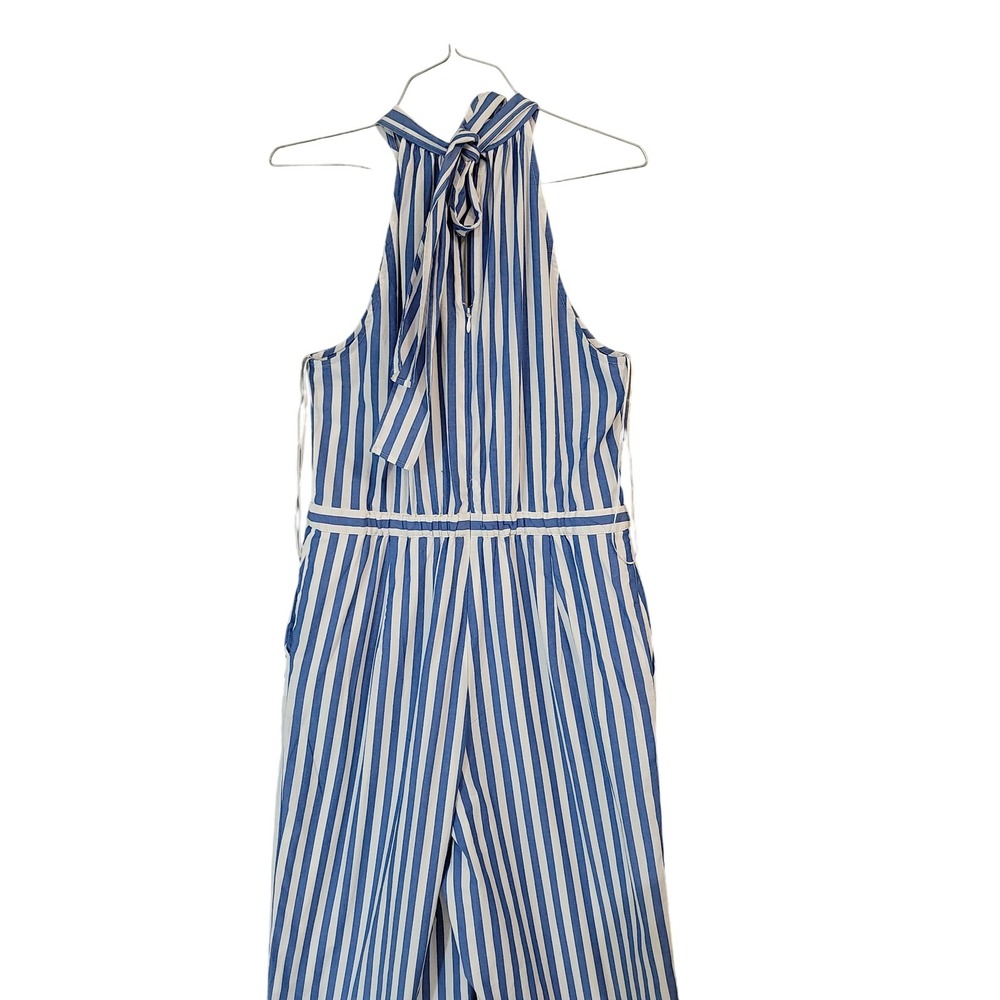 J.Crew Striped‎ Halter Jumpsuit Blue White Tie Neck Wide Leg Size 8 - Picture 6 of 9
